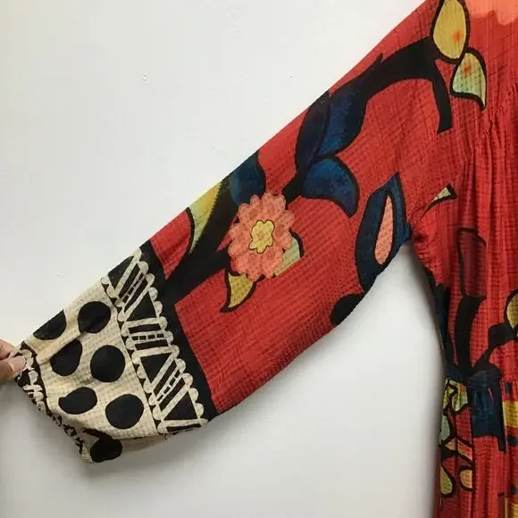 Anthropologie Verb by Pallavi Singhee Womens Red Floral Cayenne Midi Dress 10P - Picture 4 of 12